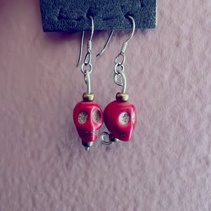 Cute handmade wooden skull earrings